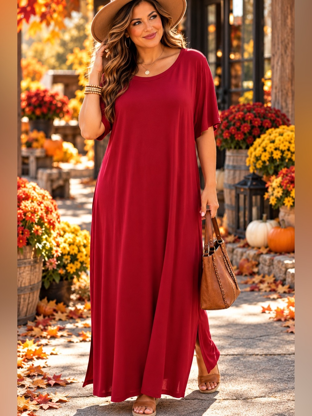 J. Jill Wearever Petite Extra Large Red Maxi Dress Side Slits PXL